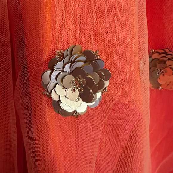 NWT Embroidered Net Pleated Lehenga in an Orange/Coral - Picture 11 of 12